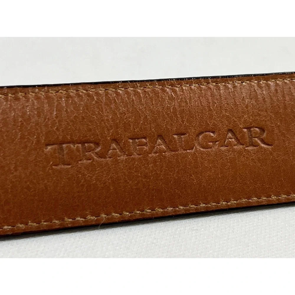 Trafalgar‎ Leather Belt Mens 42 Brown Check Pattern Brass Buckle Classic